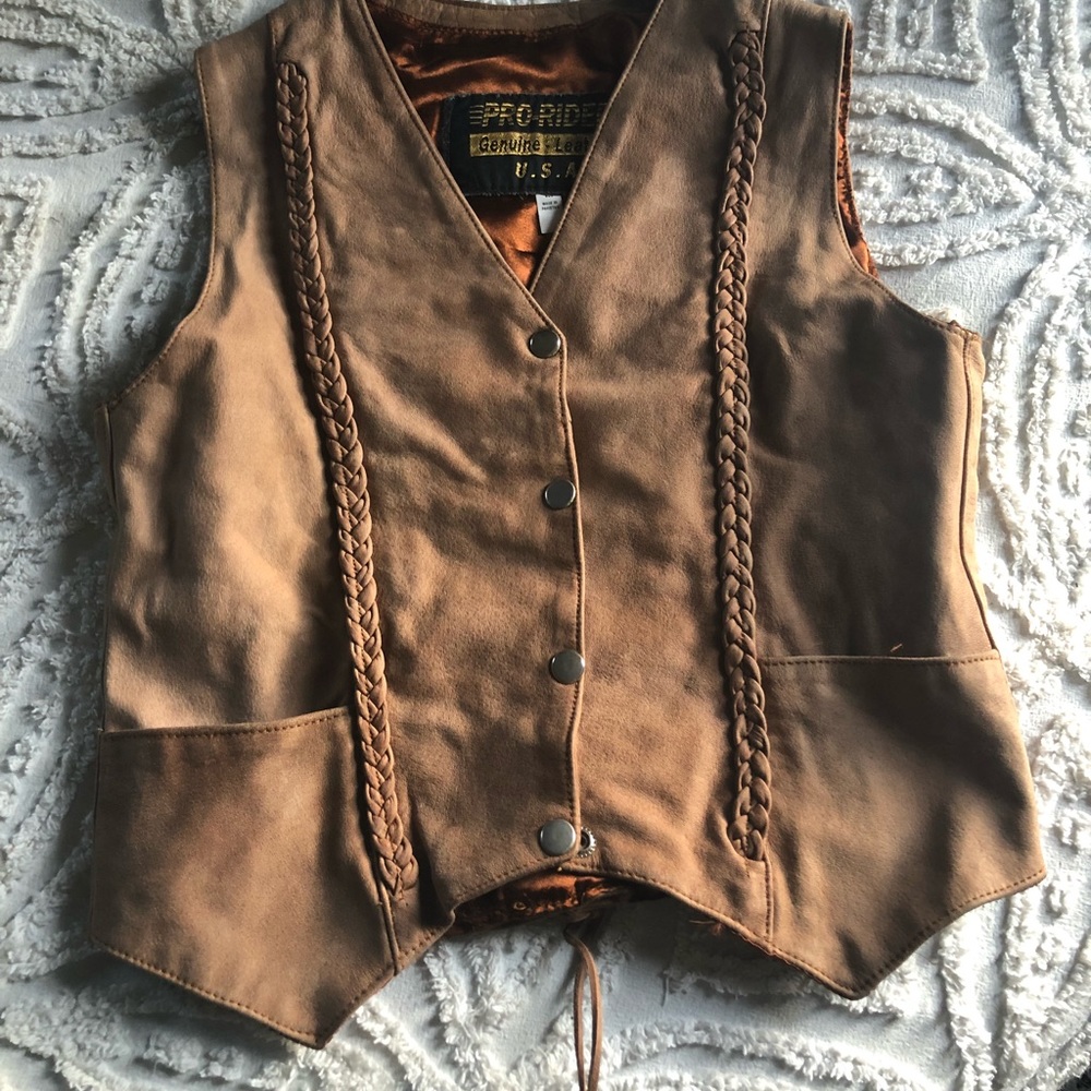 The best tan leather snap front vest